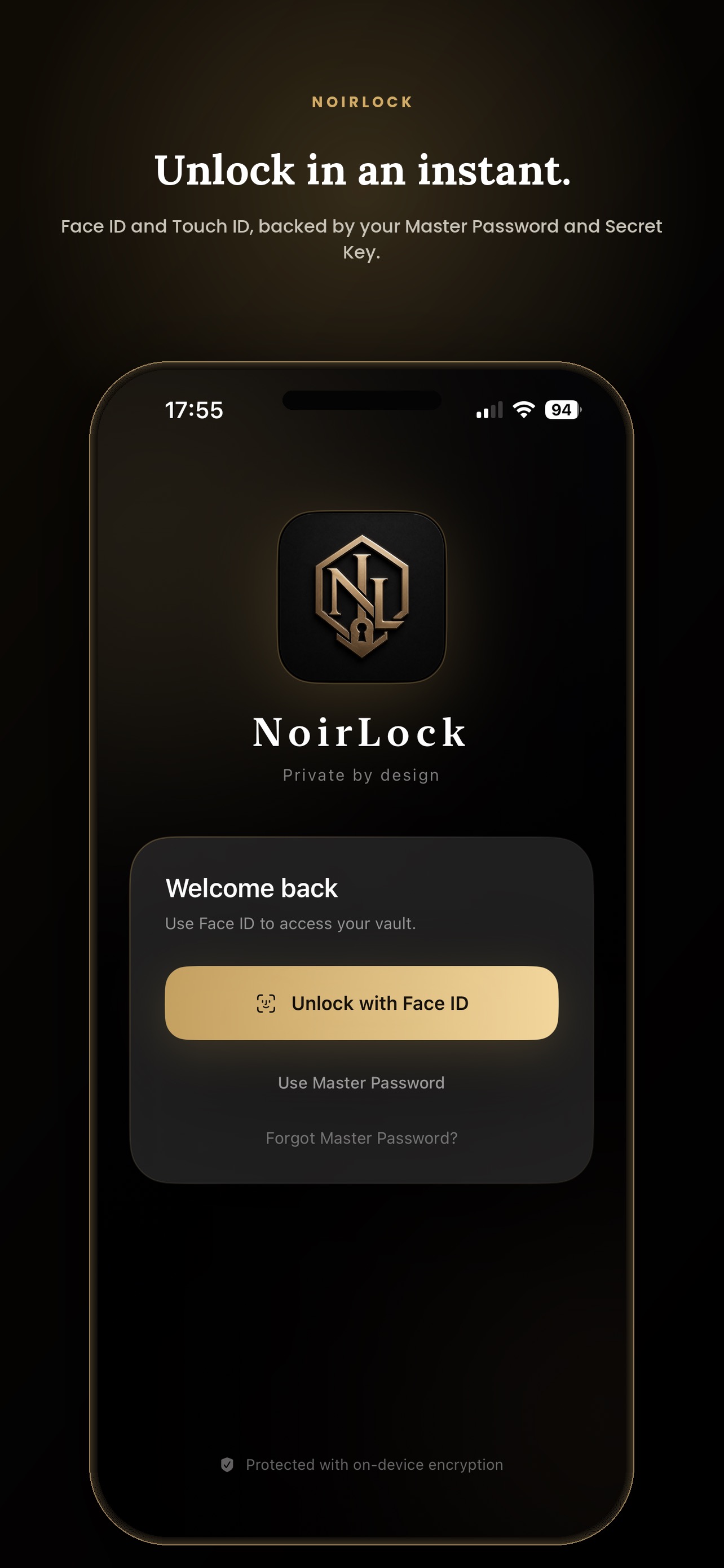 NoirLock Face ID unlock screen